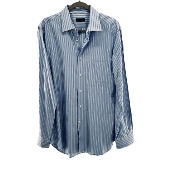 Corneliana button down shirt blue / light blue stripped long sleeve  size 17/43 - Picture 1 of 7